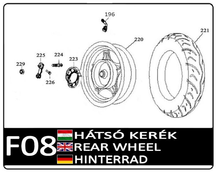 Motowell Legatus 4T 50 Hátsó kerék